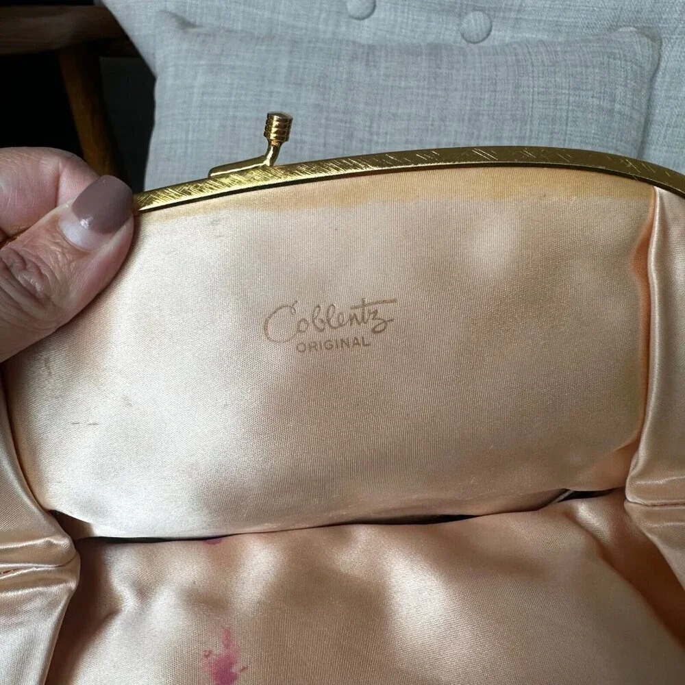 Vintage Coblentz Black Floral Clutch Velvet Burnout Coin Purse‎ Kiss Closure